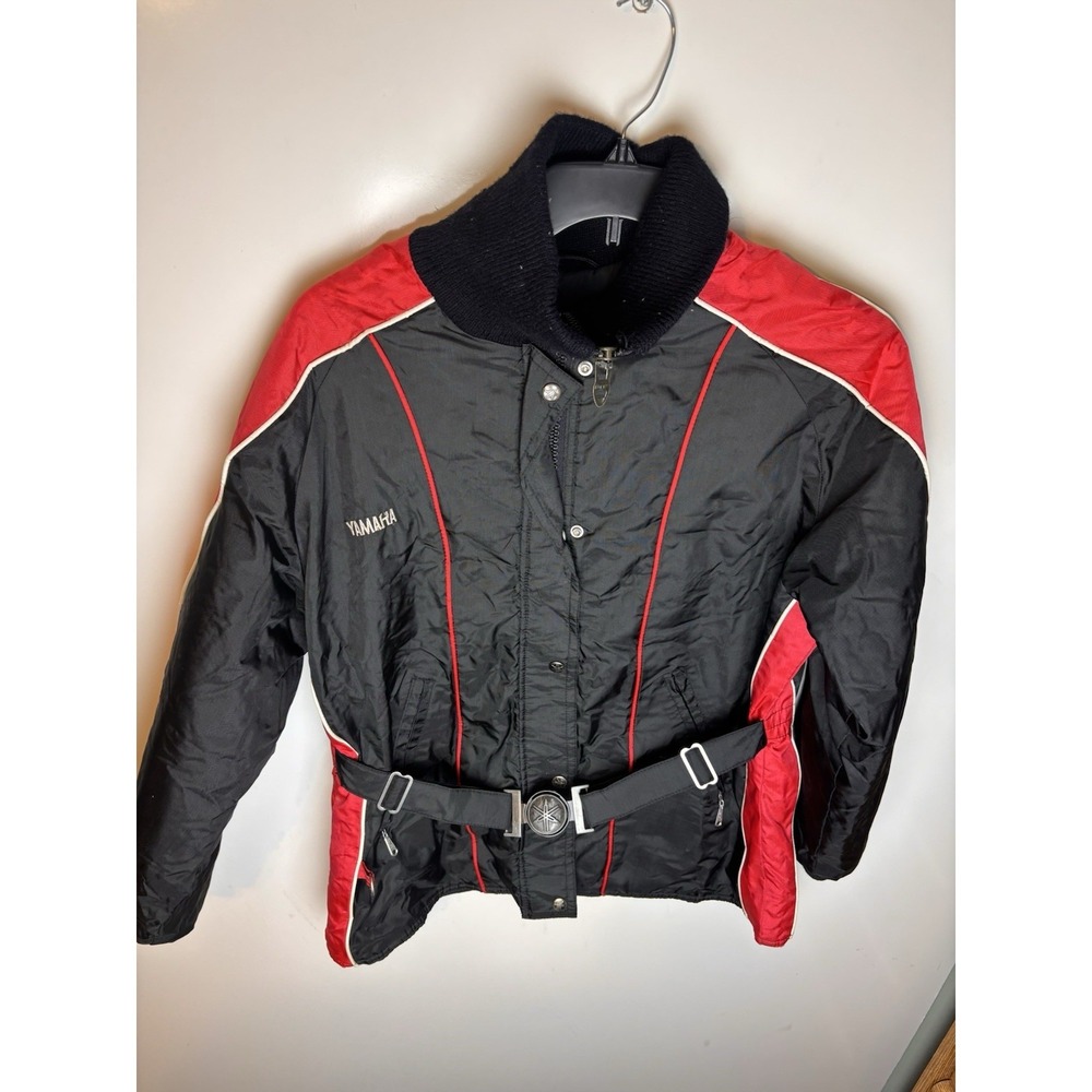 Vintage Yamaha Accessory Belted Snowmobile Jacket Red Black Nylon Women Size L